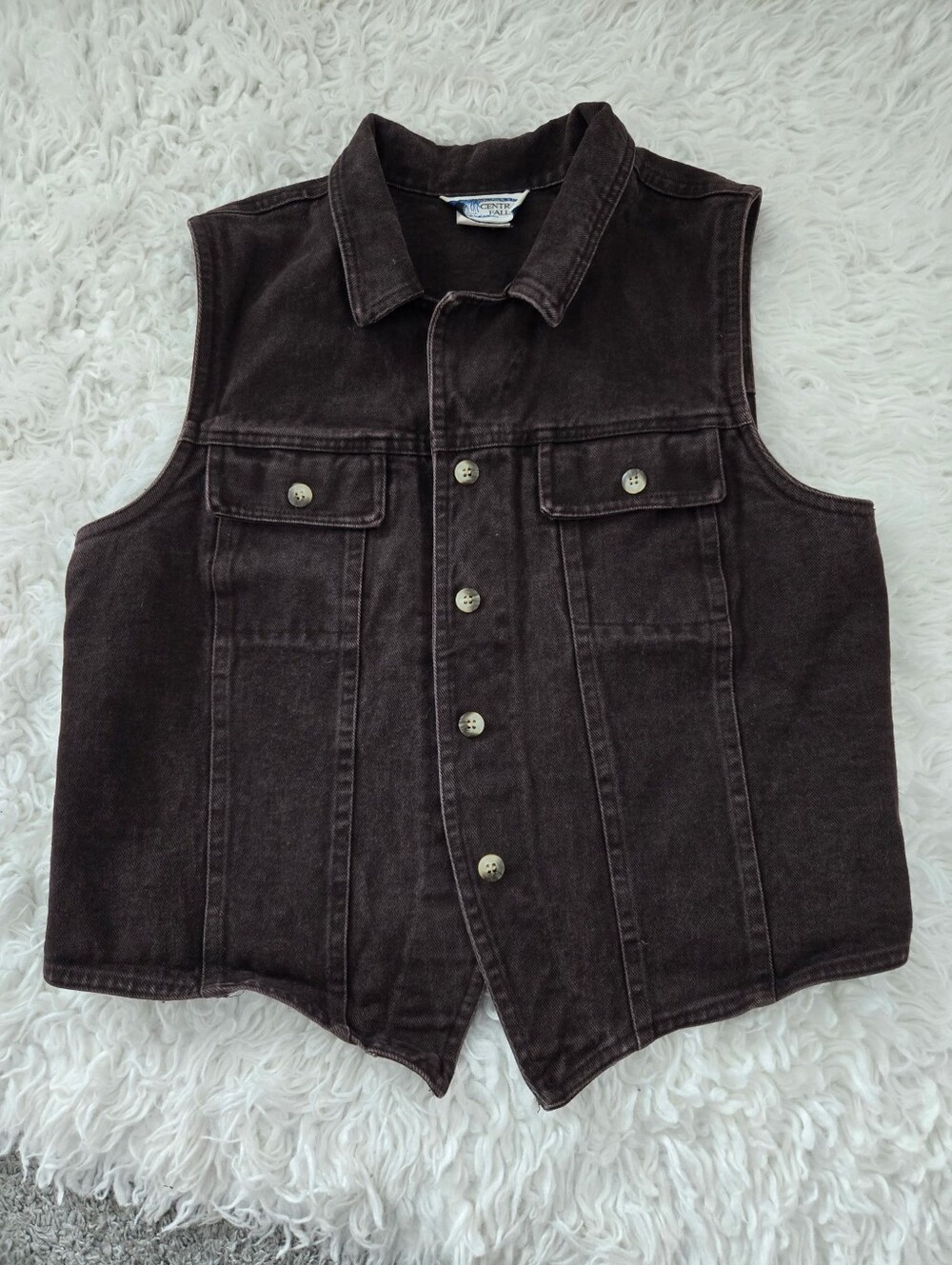 Central Falls 100% Cotton Brown 90s vintage denim vest. Brown. Size Medium.